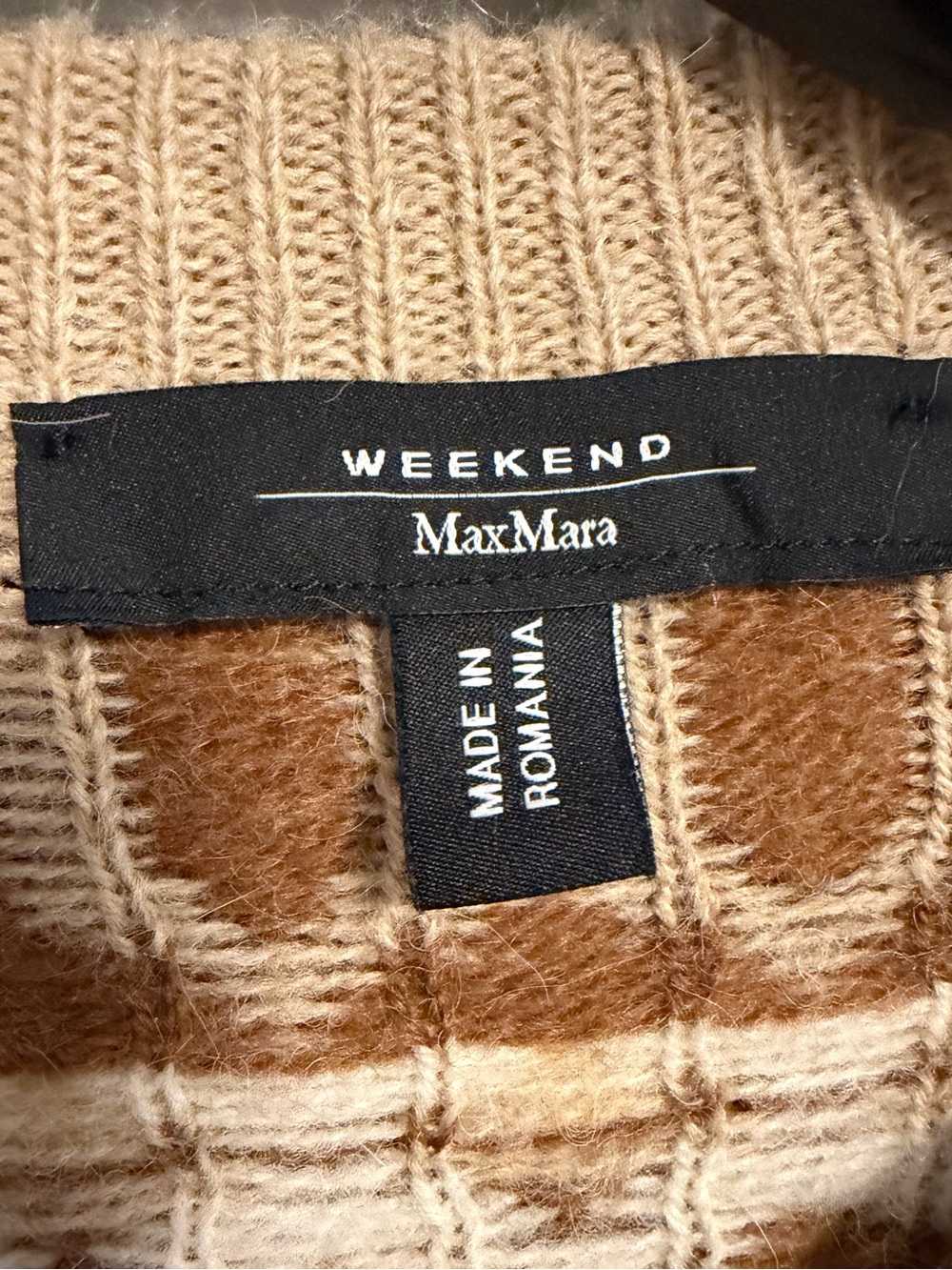 Weekend Max Mara Fair Isle Alpaca Wool Blend Sweater Camel Brown Size M - Picture 3 of 5
